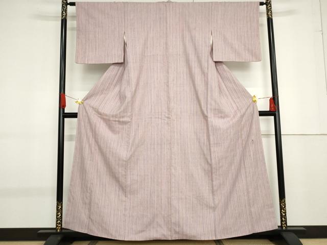 平和屋着物●紅花紬　米沢　新田秀次　縞　正絹　逸品　AABF9064cs