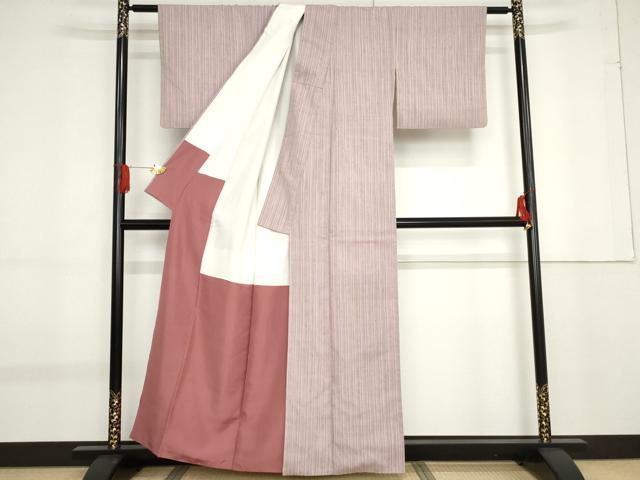 平和屋着物●紅花紬　米沢　新田秀次　縞　正絹　逸品　AABF9064cs