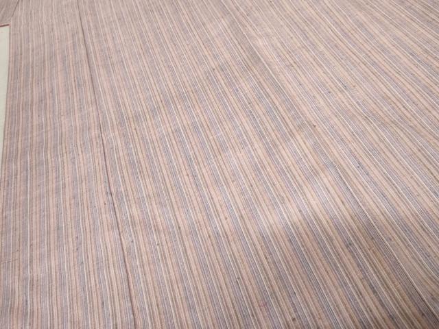 平和屋着物●紅花紬　米沢　新田秀次　縞　正絹　逸品　AABF9064cs