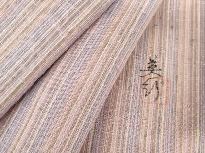 平和屋着物●紅花紬　米沢　新田秀次　縞　正絹　逸品　AABF9064cs
