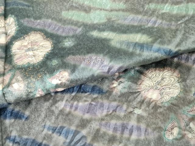 平和屋着物●訪問着　辻が花　絞り　暈し染め　金彩　銀通し地　正絹　逸品　AABF9068cs