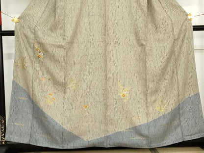 平和屋着物●訪問着　刺繍　杢目絞り　草花文　金糸　金彩　正絹　逸品　AABF9069cs