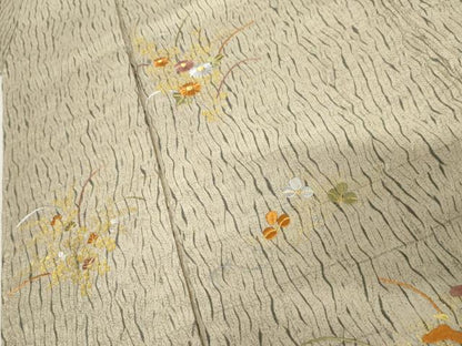 平和屋着物●訪問着　刺繍　杢目絞り　草花文　金糸　金彩　正絹　逸品　AABF9069cs