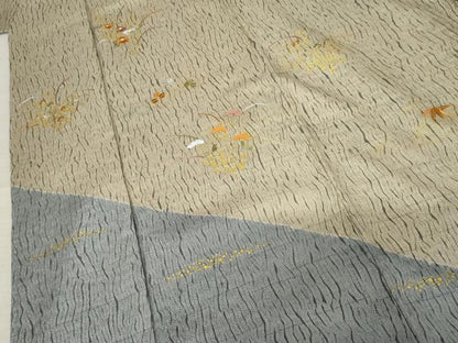 平和屋着物●訪問着　刺繍　杢目絞り　草花文　金糸　金彩　正絹　逸品　AABF9069cs