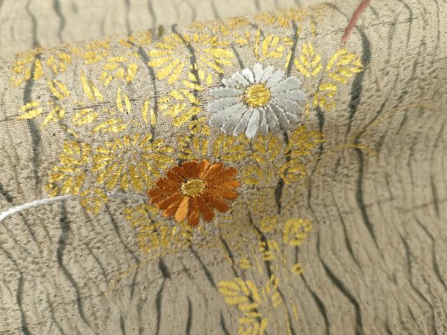 平和屋着物●訪問着　刺繍　杢目絞り　草花文　金糸　金彩　正絹　逸品　AABF9069cs
