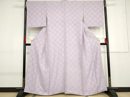 平和屋着物●上質な色無地　七宝地紋　藤色　銀糸　正絹　逸品　AABF9070cs