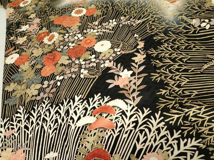 平和屋着物●十日町老舗ブランド　吉澤友禅　吾妻徳穂　振袖　駒刺繍　枝花文　暈し染め　金彩　正絹　逸品　AABF9073cs