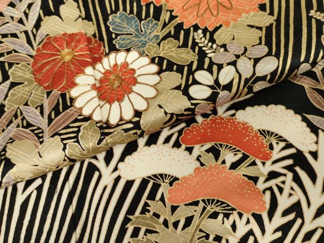 平和屋着物●十日町老舗ブランド　吉澤友禅　吾妻徳穂　振袖　駒刺繍　枝花文　暈し染め　金彩　正絹　逸品　AABF9073cs