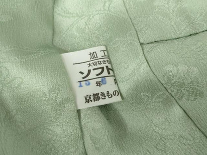 平和屋着物●長襦袢　単衣　更紗花唐草地紋　錆青磁色　京都きもの友禅　正絹　逸品　AABF9074cs