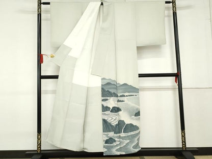 平和屋着物●豪華色留袖　手描き　一乃和作　立波風景文　正絹　逸品　AABF9076cs