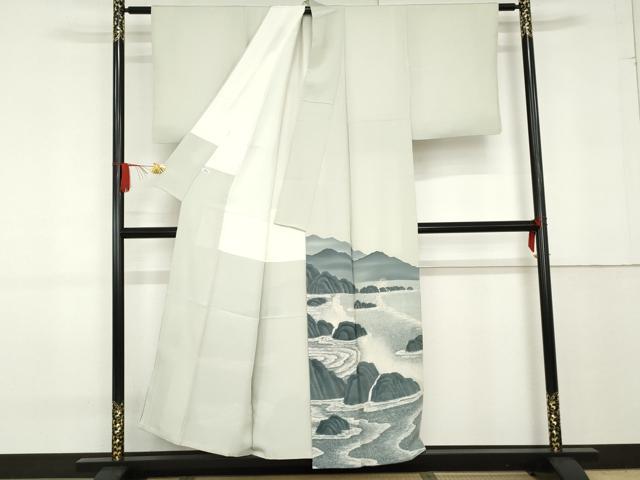 平和屋着物●豪華色留袖　手描き　一乃和作　立波風景文　正絹　逸品　AABF9076cs