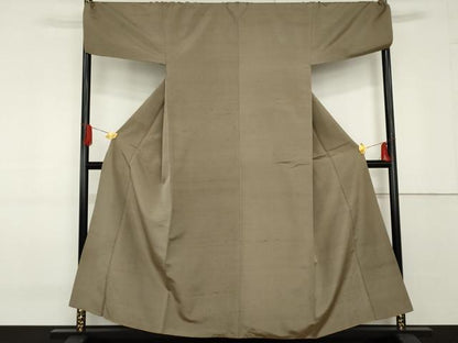 平和屋着物●男性　紬　色無地　生壁色　キングサイズ　正絹　逸品　AABF9078cs