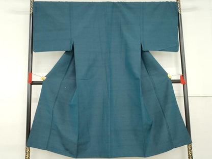 平和屋着物●男性　紬　色無地　藍色　正絹　逸品　AABF9080cs