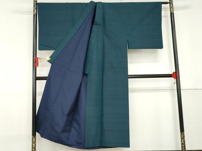 平和屋着物●男性　紬　色無地　藍色　正絹　逸品　AABF9080cs