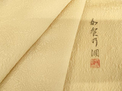 平和屋着物●上質な色無地　作家物　花松地紋　蜂蜜色　正絹　逸品　AABF9081cs