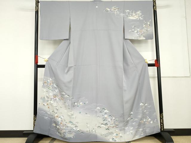平和屋着物●訪問着　友禅　立波風景松竹梅文　暈し染め　正絹　逸品　AABF9089cs