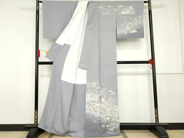 平和屋着物●訪問着　友禅　立波風景松竹梅文　暈し染め　正絹　逸品　AABF9089cs