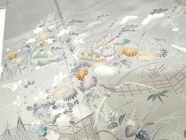 平和屋着物●訪問着　友禅　立波風景松竹梅文　暈し染め　正絹　逸品　AABF9089cs