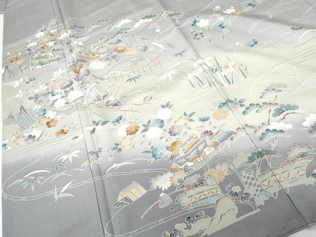 平和屋着物●訪問着　友禅　立波風景松竹梅文　暈し染め　正絹　逸品　AABF9089cs