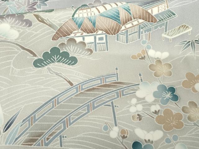 平和屋着物●訪問着　友禅　立波風景松竹梅文　暈し染め　正絹　逸品　AABF9089cs