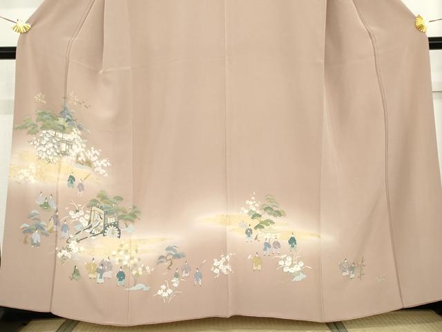 平和屋着物●訪問着 御所車人物風景文 暈し染め 金彩 正絹 逸品 AABF9092cs