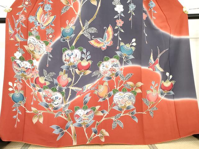 平和屋着物●訪問着　紅型　花鳥舞蝶文　暈し染め　正絹　逸品　AABF9096cs