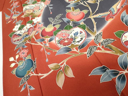 平和屋着物●訪問着　紅型　花鳥舞蝶文　暈し染め　正絹　逸品　AABF9096cs