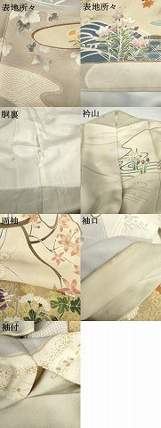 平和屋着物●訪問着 駒刺繍 流水草花文 金彩 正絹 逸品 AABF9097cs