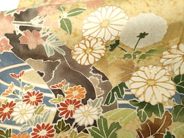 平和屋着物●訪問着 駒刺繍 流水草花文 金彩 正絹 逸品 AABF9097cs