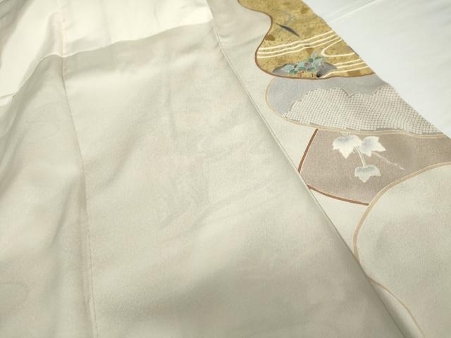 平和屋着物●訪問着 駒刺繍 流水草花文 金彩 正絹 逸品 AABF9097cs