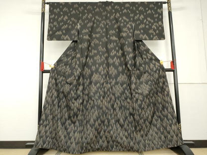 平和屋着物●訪問着　本場大島紬　地空き　カタス9マルキ　樹林文　黒地　正絹　逸品　AABF9100cs
