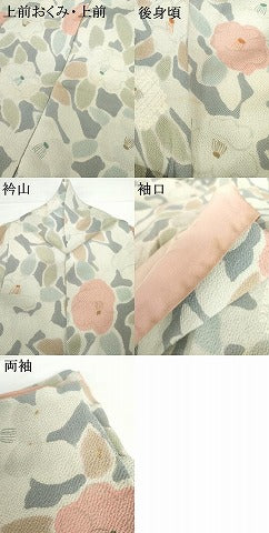 平和屋着物●上質な小紋　椿　草花文　鬼しぼ縮緬　正絹　逸品　AABF9103cs