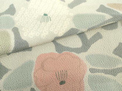 平和屋着物●上質な小紋　椿　草花文　鬼しぼ縮緬　正絹　逸品　AABF9103cs