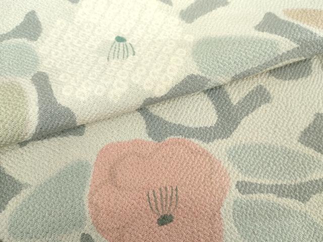 平和屋着物●上質な小紋　椿　草花文　鬼しぼ縮緬　正絹　逸品　AABF9103cs