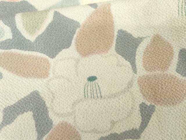 平和屋着物●上質な小紋　椿　草花文　鬼しぼ縮緬　正絹　逸品　AABF9103cs