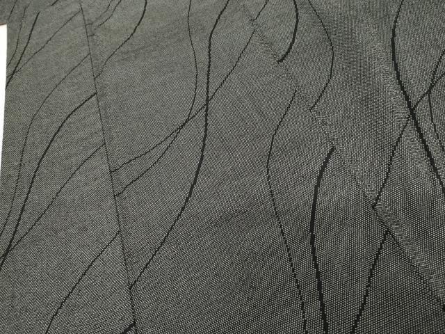 平和屋着物●本塩沢　よろけ縞　黒地　証紙付き　正絹　逸品　AABF9106cs