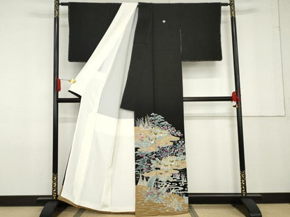 平和屋着物●本貝紫染作家　西山和恆　黒留袖　刺繍　茶屋辻　金糸　色紙付き　正絹　逸品　未使用　AABF9109cs