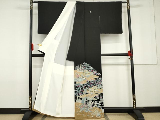 平和屋着物●本貝紫染作家　西山和恆　黒留袖　刺繍　茶屋辻　金糸　色紙付き　正絹　逸品　未使用　AABF9109cs
