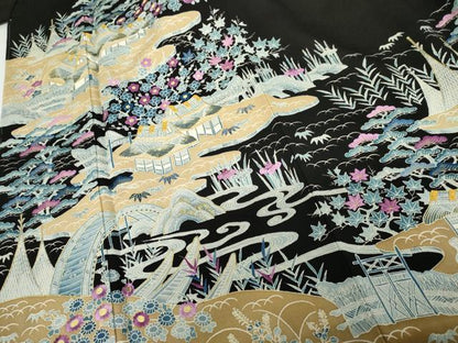 平和屋着物●本貝紫染作家　西山和恆　黒留袖　刺繍　茶屋辻　金糸　色紙付き　正絹　逸品　未使用　AABF9109cs