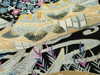 平和屋着物●本貝紫染作家　西山和恆　黒留袖　刺繍　茶屋辻　金糸　色紙付き　正絹　逸品　未使用　AABF9109cs