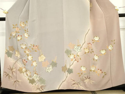 平和屋着物●訪問着　枝花文　暈し染め　金彩　鬼しぼ縮緬　正絹　逸品　AABF9112cs