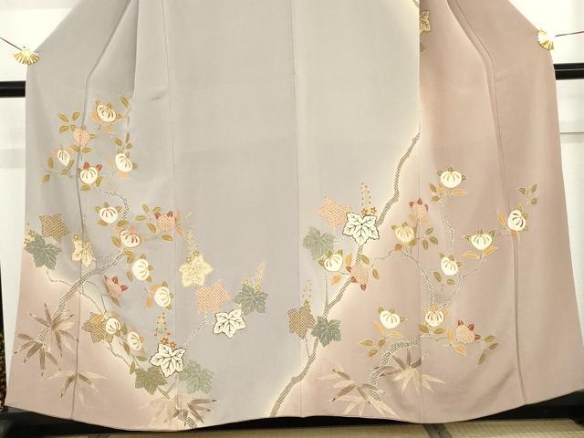 平和屋着物●訪問着　枝花文　暈し染め　金彩　鬼しぼ縮緬　正絹　逸品　AABF9112cs
