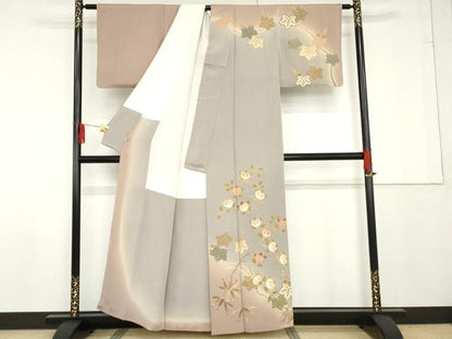 平和屋着物●訪問着　枝花文　暈し染め　金彩　鬼しぼ縮緬　正絹　逸品　AABF9112cs