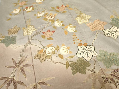 平和屋着物●訪問着　枝花文　暈し染め　金彩　鬼しぼ縮緬　正絹　逸品　AABF9112cs