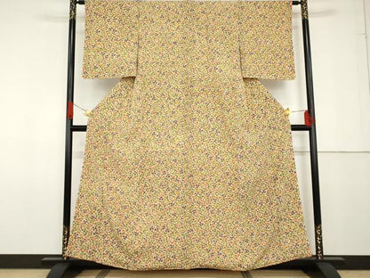 平和屋着物●上質な小紋 型染め 枝花文 正絹 逸品 未使用 AABF9113cs