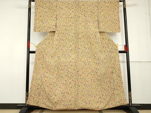平和屋着物●上質な小紋 型染め 枝花文 正絹 逸品 未使用 AABF9113cs