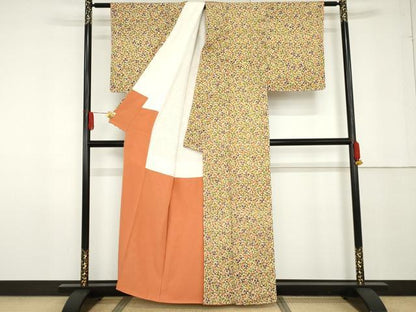 平和屋着物●上質な小紋 型染め 枝花文 正絹 逸品 未使用 AABF9113cs