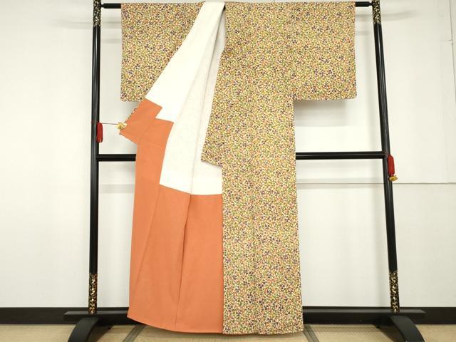 平和屋着物●上質な小紋 型染め 枝花文 正絹 逸品 未使用 AABF9113cs