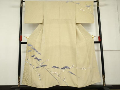 平和屋着物●田中勇吉の弟子 日本工芸会正会員 吉田喜八郎 訪問着 枝花に松 正絹 逸品 AABF9114cs