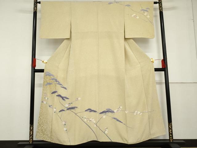 平和屋着物●田中勇吉の弟子 日本工芸会正会員 吉田喜八郎 訪問着 枝花に松 正絹 逸品 AABF9114cs